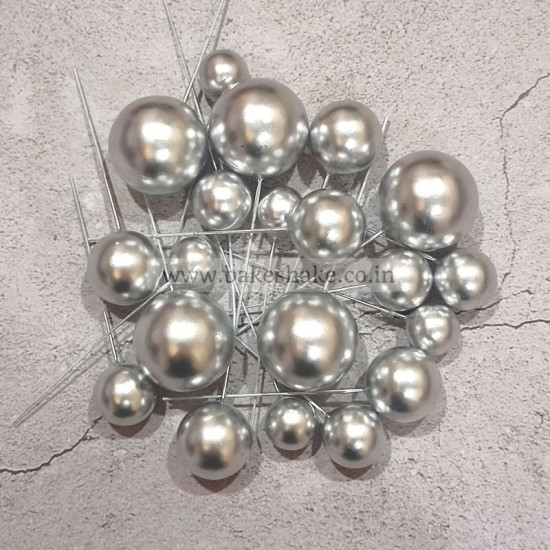 Silver Faux Ball Toppers (20 Pcs) Matt Finish